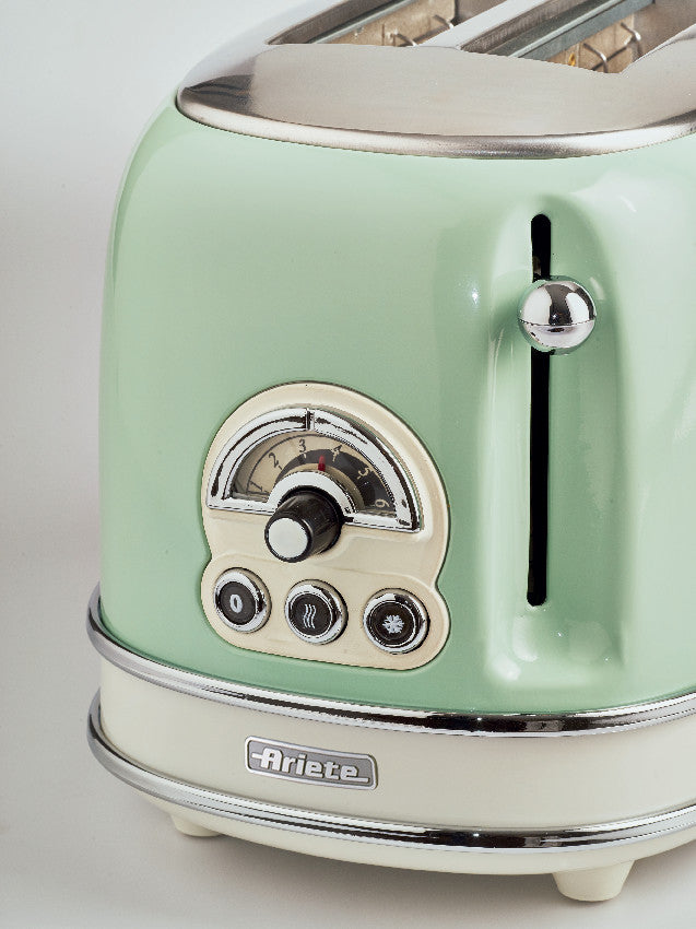 ARIETE Vintage 1L Kettle Green Pear Shape + ARIETE Vintage 2-Slice Toaster Green Design