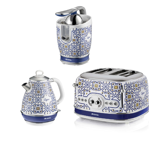 ARIETE Capri Vintage Kettle 1.7L Mediterranean Design + 4-Slice Toaster + Juicer