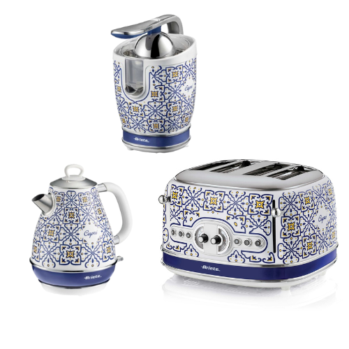 ARIETE Capri Vintage Kettle 1.7L Mediterranean Design + 4-Slice Toaster + Juicer