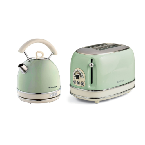 ARIETE Vintage Electric Kettle 1.7L Vintage Steel Green + ARIETE Vintage 2-Slice Toaster Green Design