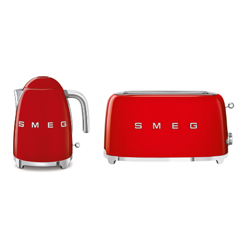 SMEG 1.7L Kettle Red Retro 50's + 4-Slice Toaster Red Retro 50's