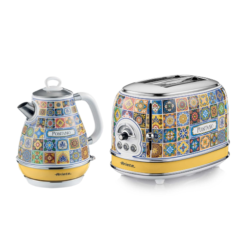 PACK ARIETE Positano Vintage Kettle 1.7L Mediterranean Design + ARIETE Vintage Positano 2-Slice Toaster Mediterranean Design