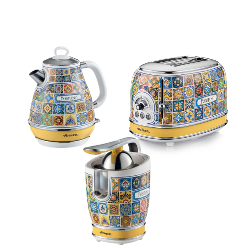 PACK ARIETE Positano Vintage Kettle 1.7L Mediterranean Design + 2-Slice Toaster + Juicer