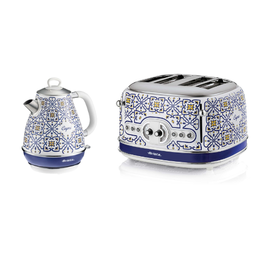 ARIETE Capri Vintage Kettle 1.7L Mediterranean Design + ARIETE Vintage Capri 4-Slice Toaster Mediterranean Design