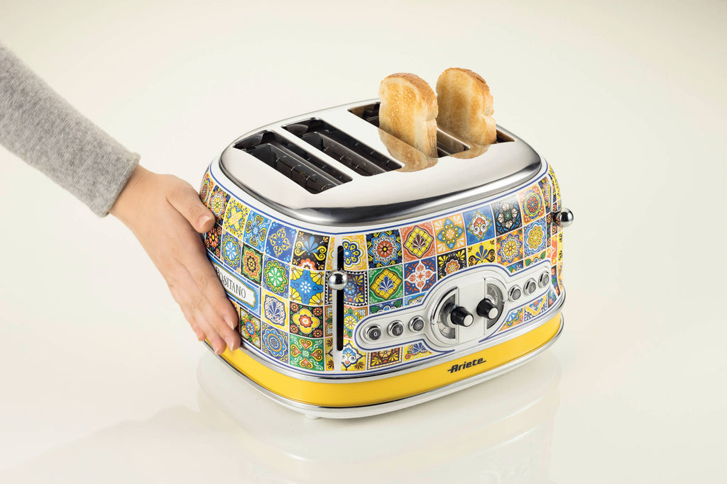 ARIETE Positano Vintage Kettle 1.7L Mediterranean Design + ARIETE Vintage Positano 4-Slice Toaster Mediterranean Design